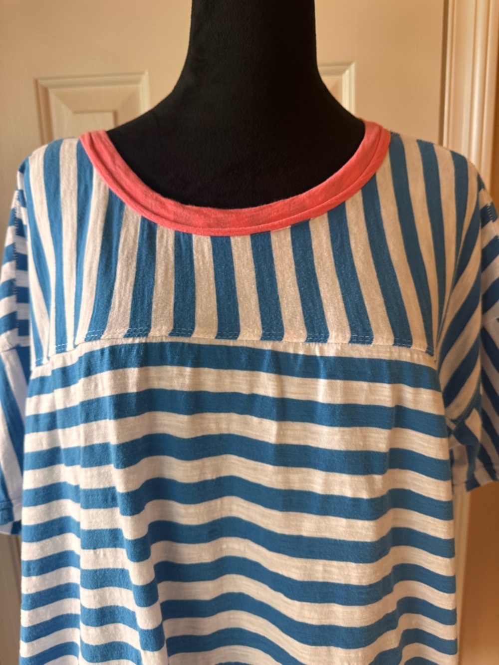 Pilcro The Jordyn Cotton Slub Crew Neck Oversized Tee -Blue, White, Pink - x-lg - Picture 6 of 12